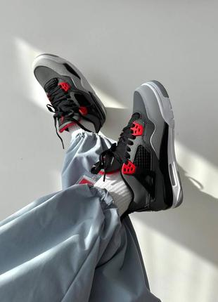 Женские кроссовки серые с красным nike air jordan 4 retro « infrered » fur ❄️