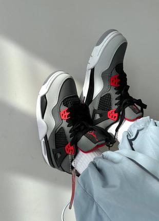 Жіночі кросівки сірі з червоним nike air jordan 4 retro « infrered » fur ❄️8 фото