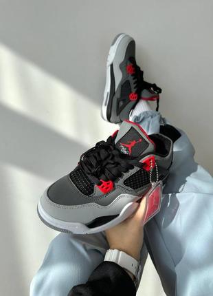Жіночі кросівки сірі з червоним nike air jordan 4 retro « infrered » fur ❄️4 фото