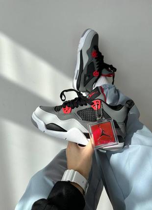 Жіночі кросівки сірі з червоним nike air jordan 4 retro « infrered » fur ❄️2 фото