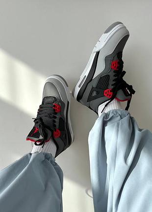 Жіночі кросівки сірі з червоним nike air jordan 4 retro « infrered » fur ❄️3 фото