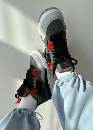 Жіночі кросівки сірі з червоним nike air jordan 4 retro « infrered » fur ❄️5 фото