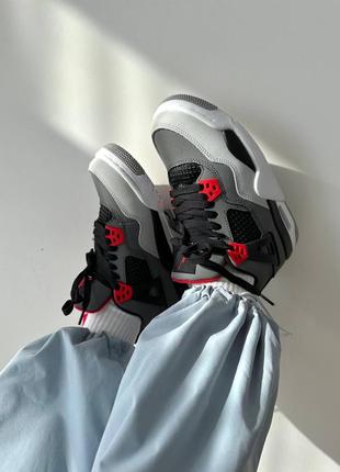 Жіночі кросівки сірі з червоним nike air jordan 4 retro « infrered » fur ❄️6 фото