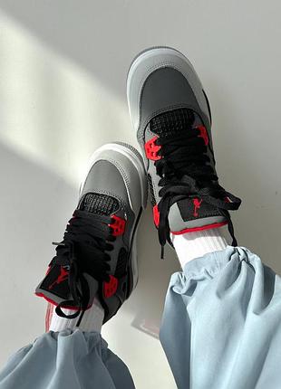 Жіночі кросівки сірі з червоним nike air jordan 4 retro « infrered » fur ❄️7 фото
