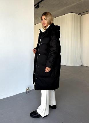 Пальто куртка черная молочная теплая зима длинная миди макси5 фото