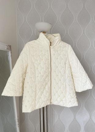 Класична куртка молочного кольору з бусинами та четвертним рукавом у розмірі l1 фото