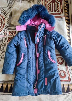 Пальто зимнее для девочки 128-134