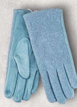 Перчатки женские сенсорные драп + ткань пальто осень размер s-l голубой