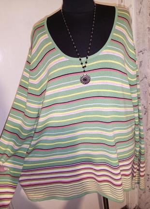 Приятный,триикотажный,"сочный" джемпер-блузка в полоску,большого размера,biaggini1 фото