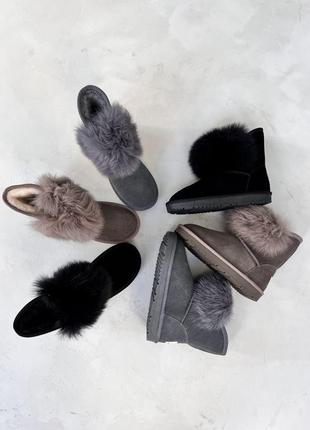 Женские зимние угги из натуральной замши и с натуральным мехом