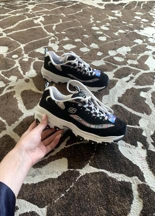 Новые брендовые кроссовки skechers черные белые спортивные кроссовки кеды кроссы на платформе3 фото