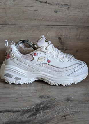 Білі шкіряні кросівки б/скечерс skechers bright blossoms з вишивкою 42 р 26.5 см