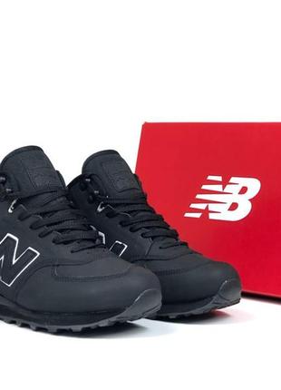 New balance 574 кросівки чоловічі нубук зимові чорні теплі з хутром / new balance 574 чорні з білим з хутром чоловічі кросівки3 фото