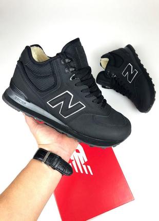 New balance 574 кросівки чоловічі нубук зимові чорні теплі з хутром / new balance 574 чорні з білим з хутром чоловічі кросівки