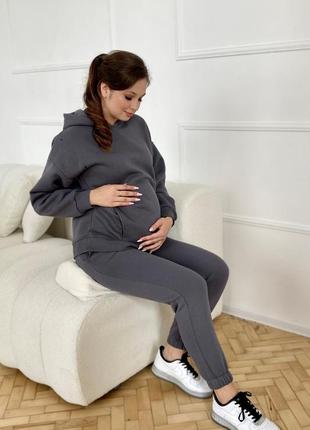 Теплый спортивный костюм на флисе для беременных и кормящих, графитовый6 фото