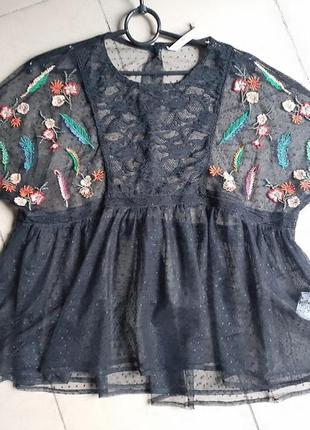 Прозрачная гепюровая блуза сеточка zara р.l