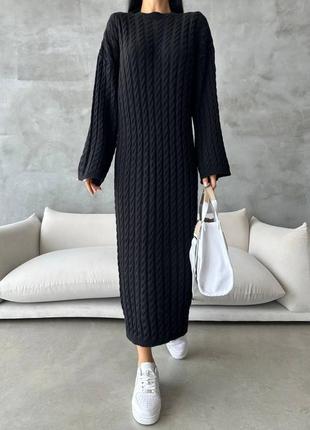 Вязаное черное платье-туника премиум туречка ⚜️ долгое теплое вязаное платье оверсайз5 фото