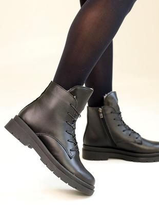 Стильные классические черные женские ботинки зимние, кожаные,натуральная кожа и мех,женская обувь на зиму5 фото