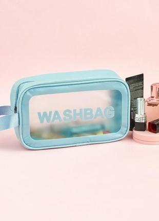 Жіноча косметичка washbag органайзер з одною ручкою середня блакитна3 фото