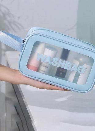 Жіноча косметичка washbag органайзер з одною ручкою середня блакитна5 фото