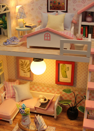 Кукольный деревянный домик. конструктор миниатюрный кукольный домик с подсветкой 20x17x16.5см4 фото