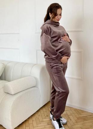 Спортивный костюм из двухстороннего плюша для беременных и кормящих, мокко2 фото