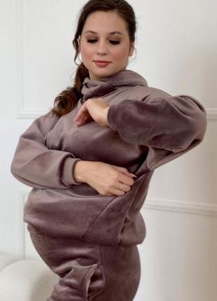 Спортивный костюм из двухстороннего плюша для беременных и кормящих, мокко6 фото