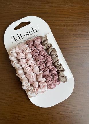 Набор мягких сатиновых резинок для волос kitsch ultra petite satin scrunchie1 фото