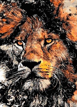 Картина за номерами strateg преміум неймовірний лев з лаком та з рівнем розміром 40х50 см (gs1505)