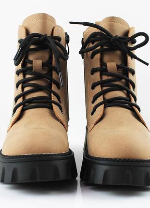 Ботинки зимние на шнуровке и молнии для мальчика / беж3 фото