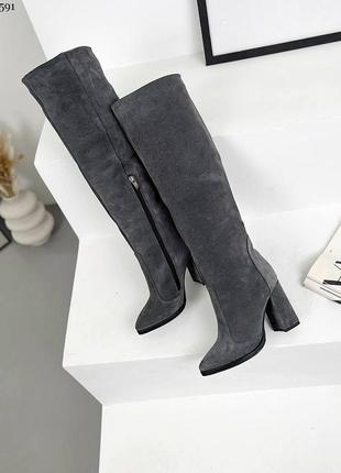 Высокие замшевые сапоги7 фото