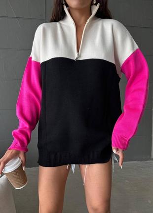 Красивый стильный свитер с воротником на молнии7 фото