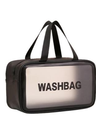 Жіноча косметичка washbag органайзер з двома ручками середня чорна