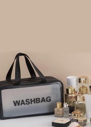 Жіноча косметичка washbag органайзер з двома ручками середня чорна8 фото
