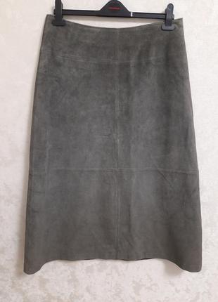 Дизайнерская замшевая кожаная прямая юбка длинная меди