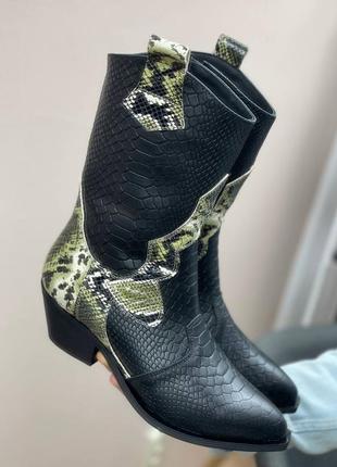 Эксклюзивные ботинки казаки из натуральной итальянской кожи и замши женские