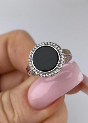 Срібне кольцо 925 проби покриття родій, цирконії ім.онікс