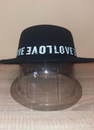 Шляпа женская фетровая канотье love черная6 фото