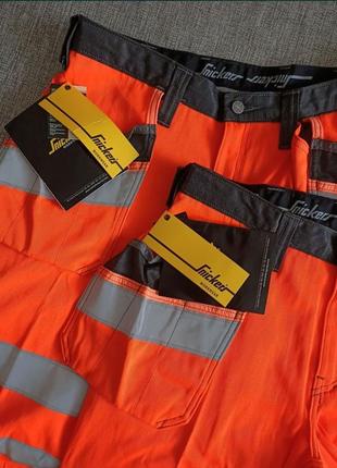Сигнальные шорты snickers рабочие спецодежда униформа функциональные дорожные строительные монтажные3 фото