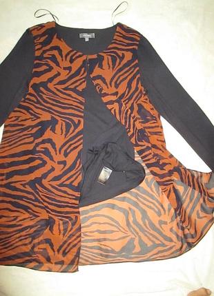 Трикотаж+шифон=два в одном новая длинная блуза+футболка с длинным рукавом,12р