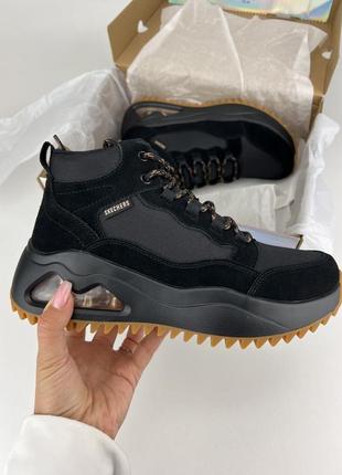 Черевики skechers uno peaks - ботинки hikes 177550 bbk black, оригінальні черевики скейчерс чорні жіночі замша