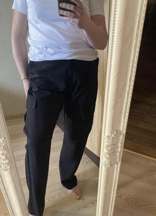 Чёрные тонкие новые модные прямые брюки карго 50-52 р