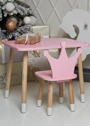 Столик детский прямоугольный со стульчиком корона 46х60х45 см розовый (441112)7 фото