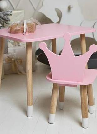 Столик детский прямоугольный со стульчиком корона 46х60х45 см розовый (441112)4 фото
