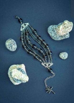 Авторський багаторядний браслет ручної роботи з натурального каменю (раухтопаз)