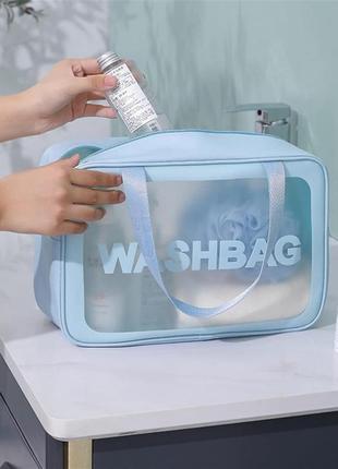 Жіноча косметичка washbag органайзер з двома ручками середня блакитна3 фото