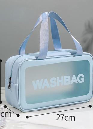 Жіноча косметичка washbag органайзер з двома ручками середня блакитна5 фото