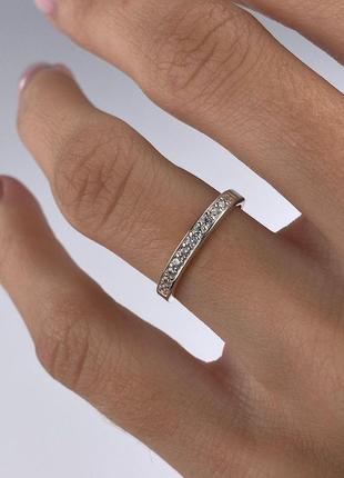 🇺🇦 колецо серебро 925° покрытие родий, вставка куб.цирконии дорожка камешков кабеля 0069.10р