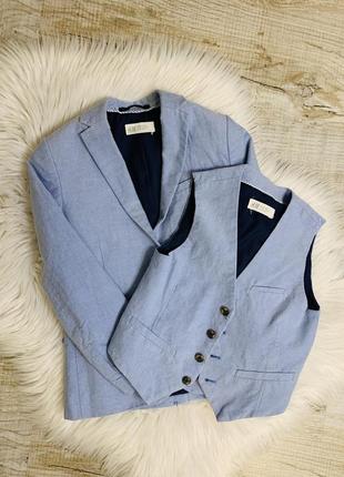 Пиджак 7-8р и жилетка 6-7р голубого цвета h&amp;m 100%котон5 фото