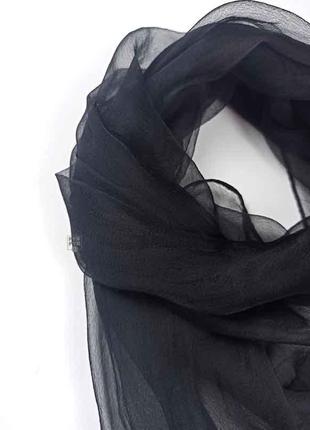 Черный газовый шарф шифоновый шелковый палантин вуаль 50% шелк на голову на однотонный шею новый2 фото